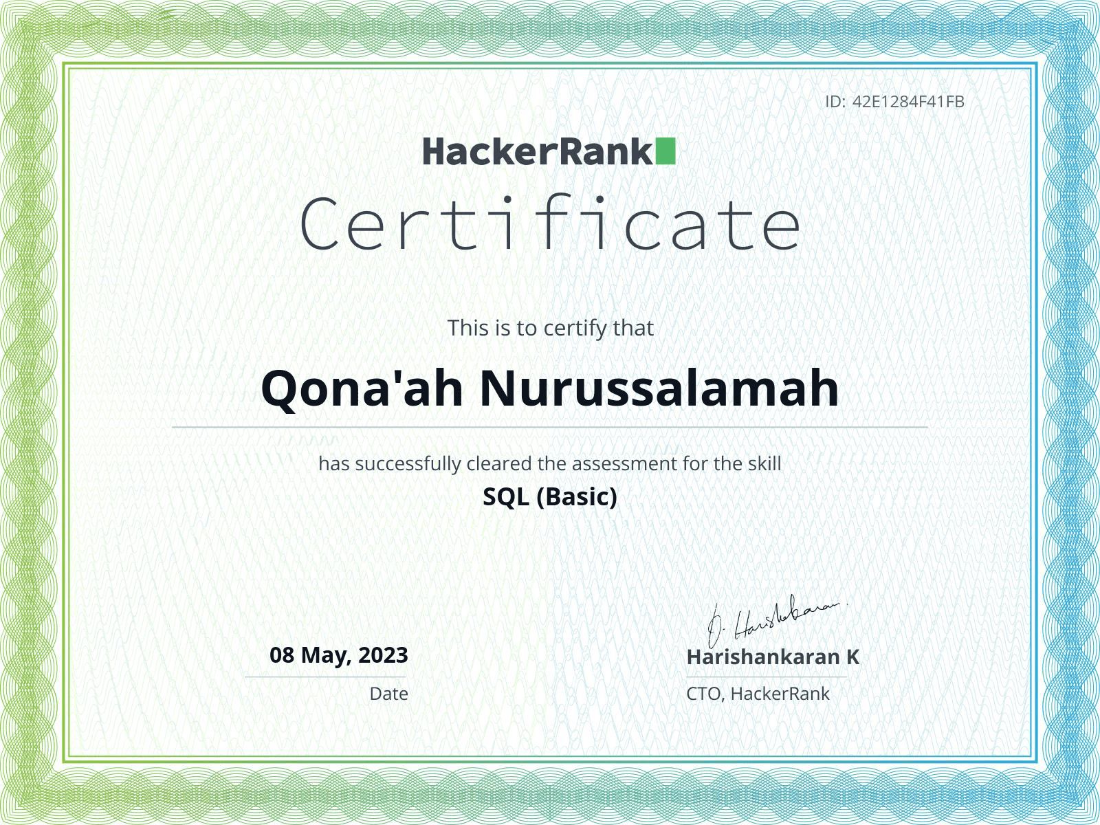 Hackerrank SQL Basic Certificate